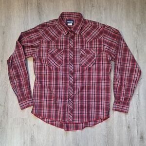 Wrangler Pearl Snap Western Shirt Red Black Plaid Long Sleeve Shirt XL